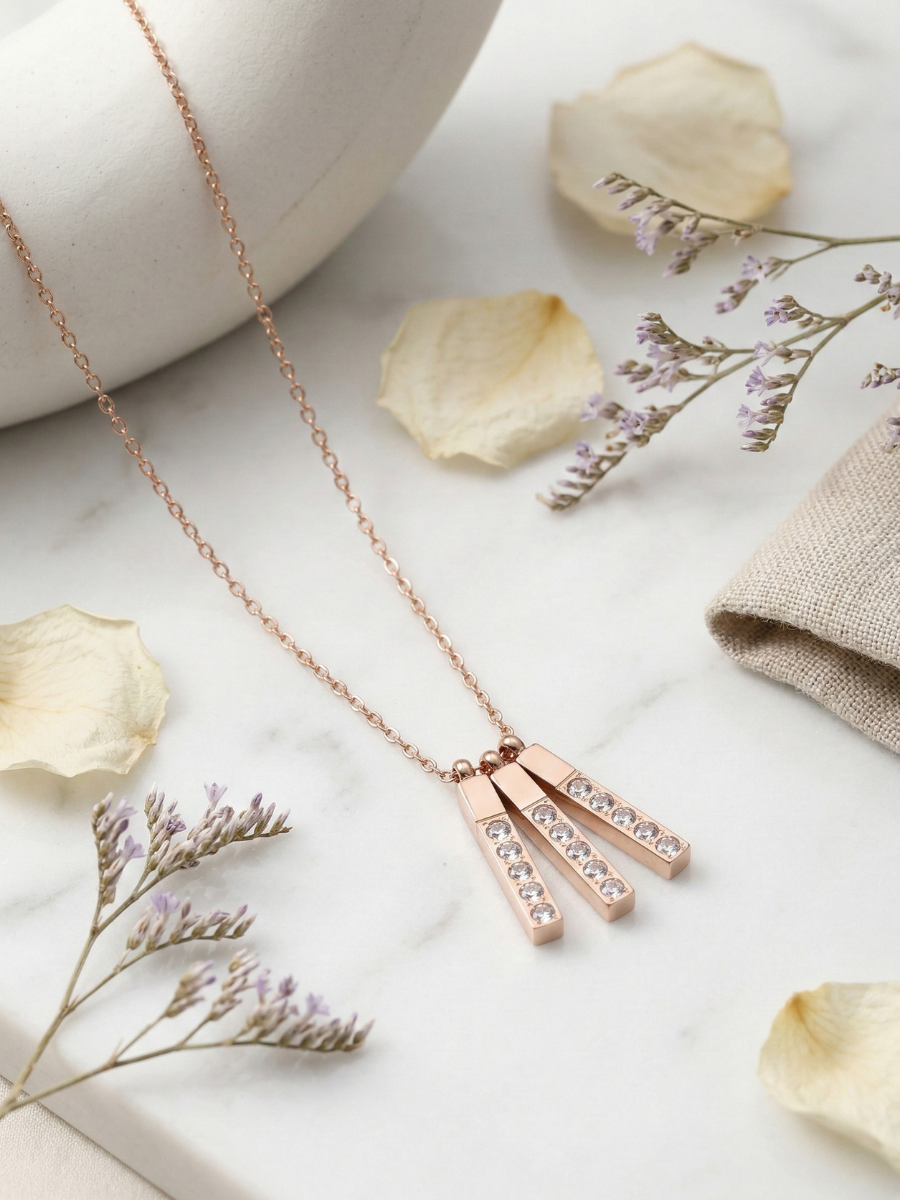 Buy Triple Bars Diamond Pendant Rose Gold Chain Necklace Online