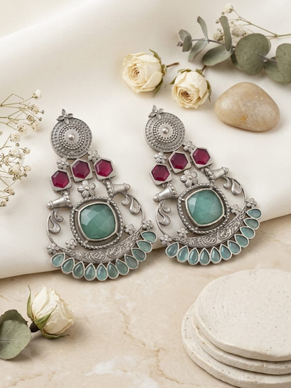 Ethnic traditional gemstone drop earrings.