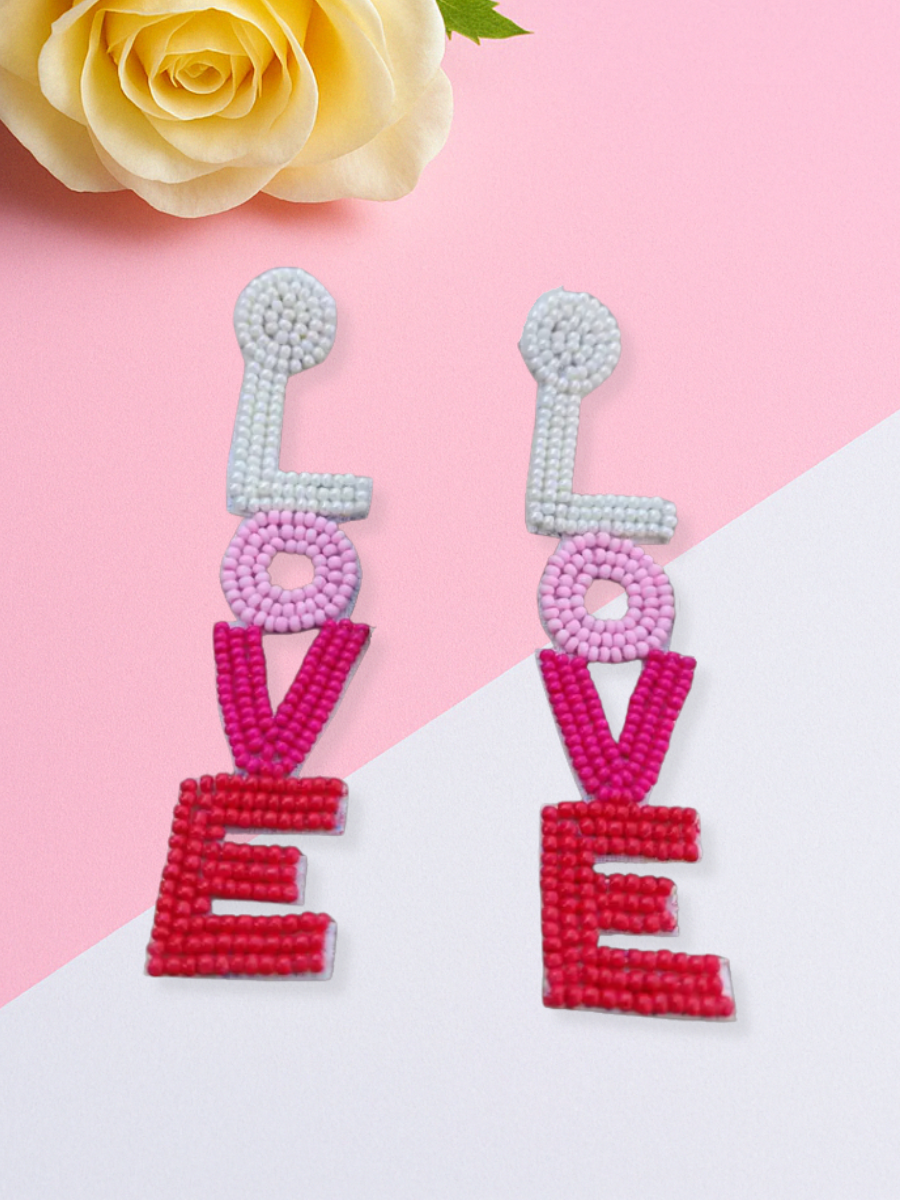 Buy Valentine Vibes LOVE Beaded Dangle Drop Earrings Online - TheJewelbox