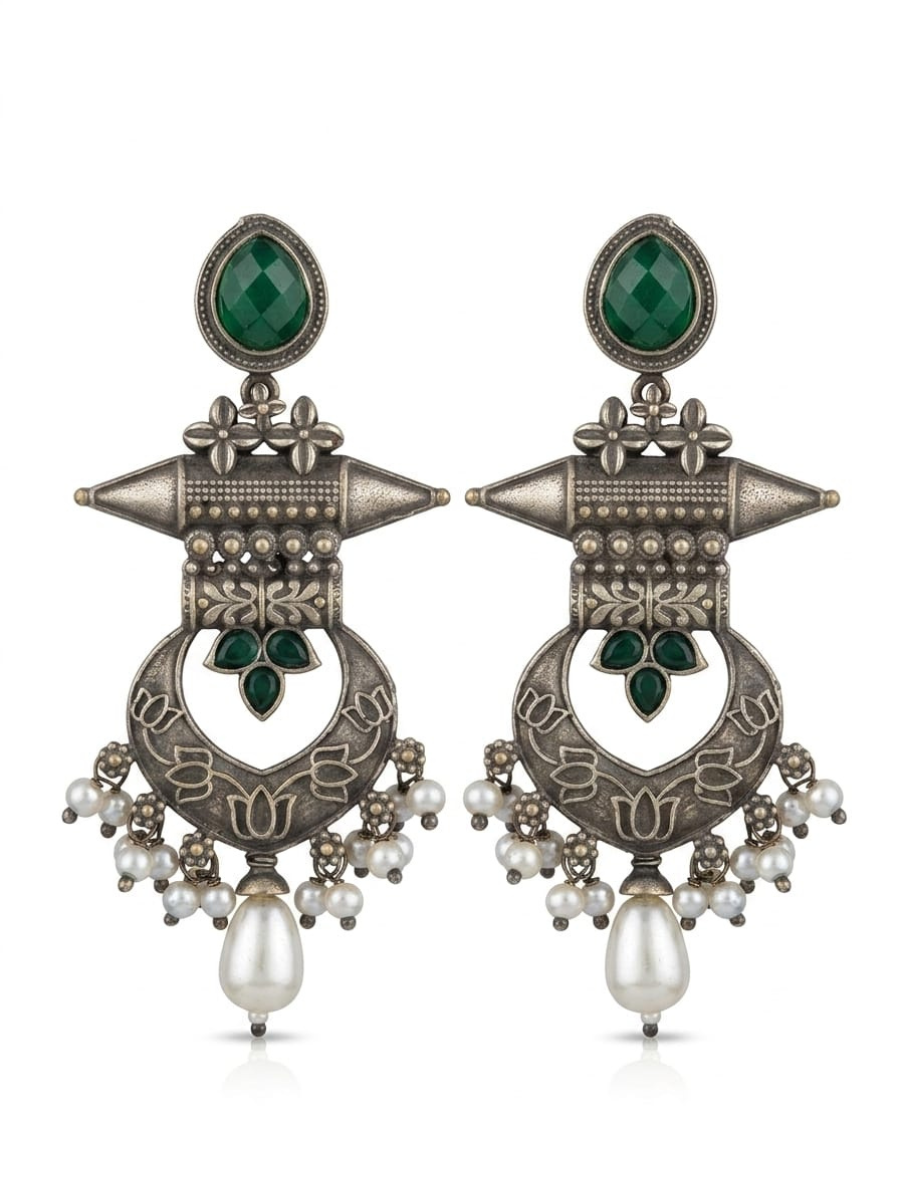 Ethnic emerald green floral earrings