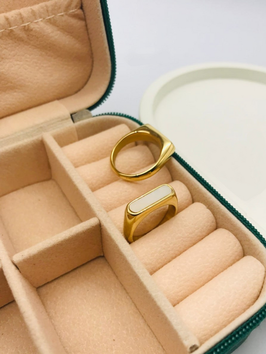 Buy White Enamelled Rectangular Shaped Golden Ring - TheJewelbox