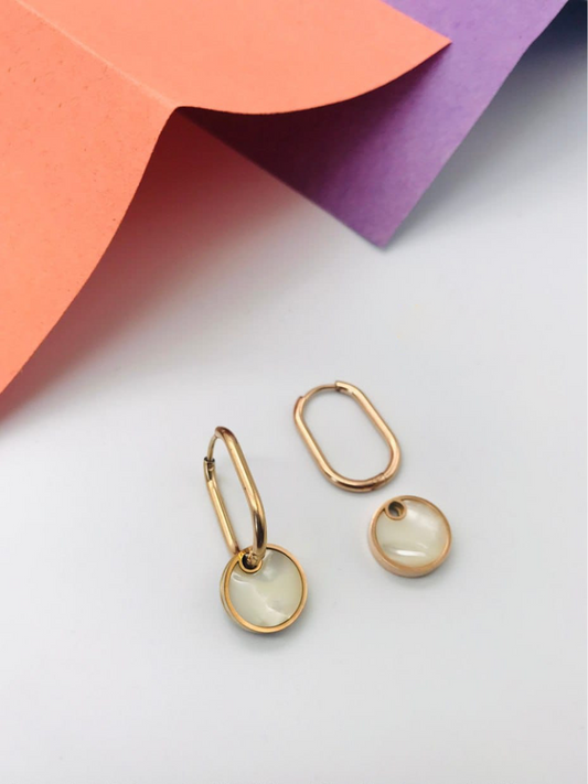 Buy White Enamelled Rose Gold Hanging Hoop Earrings - TheJewelbox