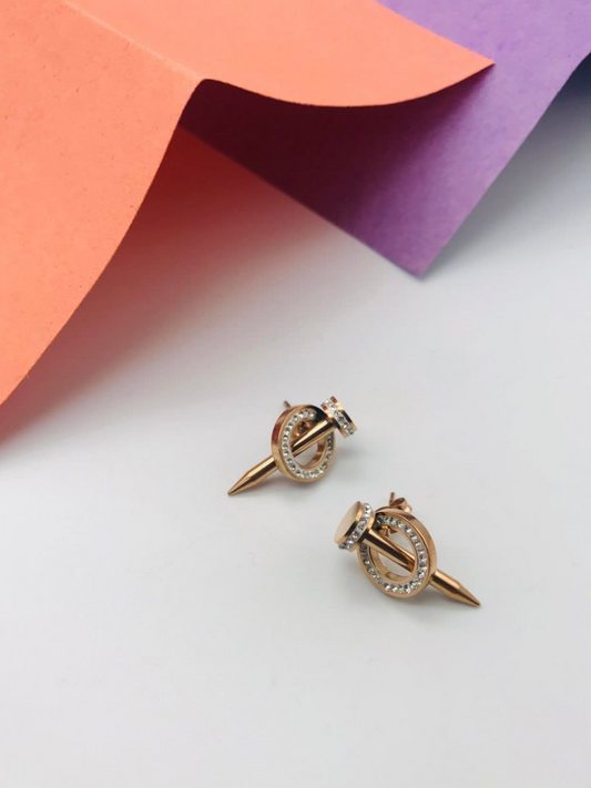 Buy White Enamelled Rose Gold Nail Diamond Stud Earrings - TheJewelbox