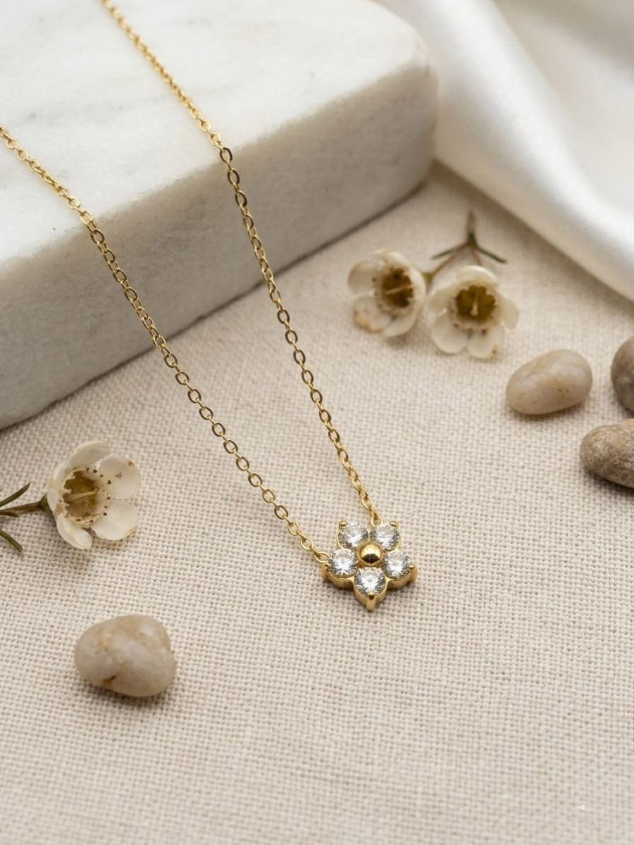 Buy White Flower Pendant Minimal Golden Chain Necklace Online in India