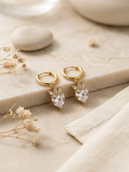 Buy White Heart Stone Drop Golden Plated Huggie Hoop Earrings Online in India