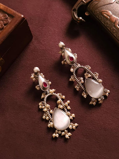 Buy White Monalisa Stone Oxidised Silver Drop Earrings - TheJewelbox