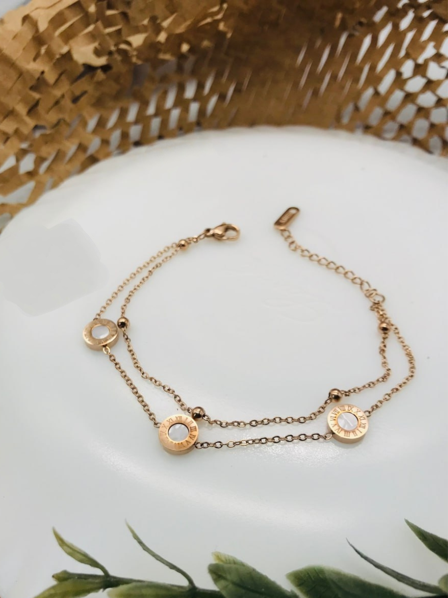 Buy White Roman Charms Double Chain Rose Gold Bracelet - TheJewelbox