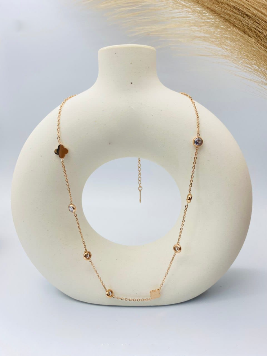 White Stone Minimal Rose Gold Chain Necklace - TheJewelbox