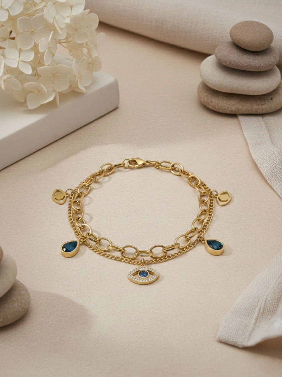 Buy Women's Gold Plated Layered Evil Eye Charm Bracelet Online in India