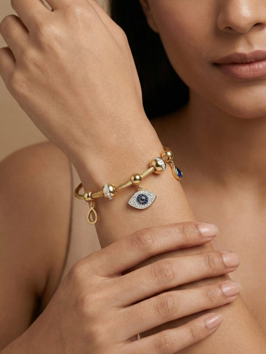 Gold plated evil eye bangle