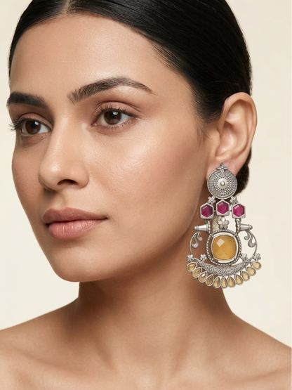 Ethnic traditional gemstone drop earrings