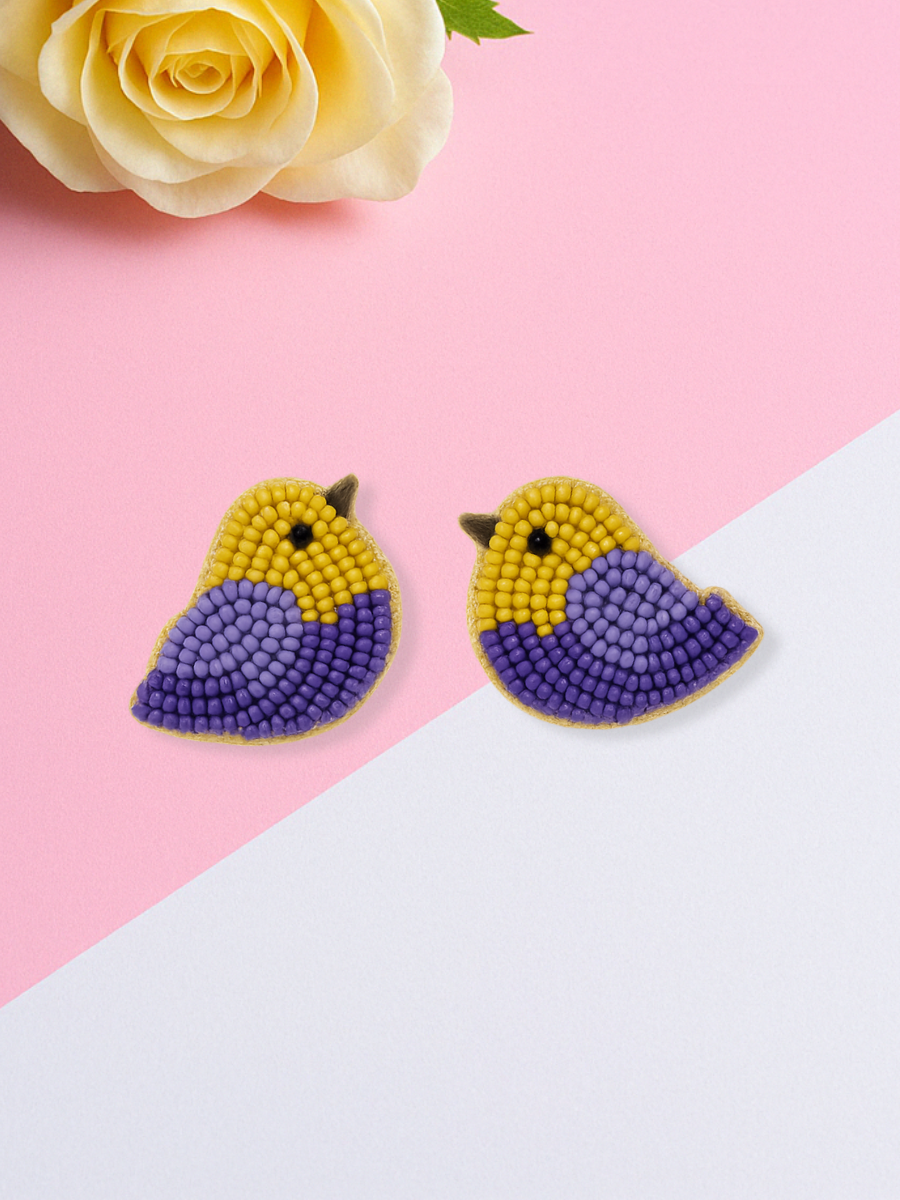 Buy Yellow and Purple Bird Style Beaded Stud Earrings Online - TheJewelbox