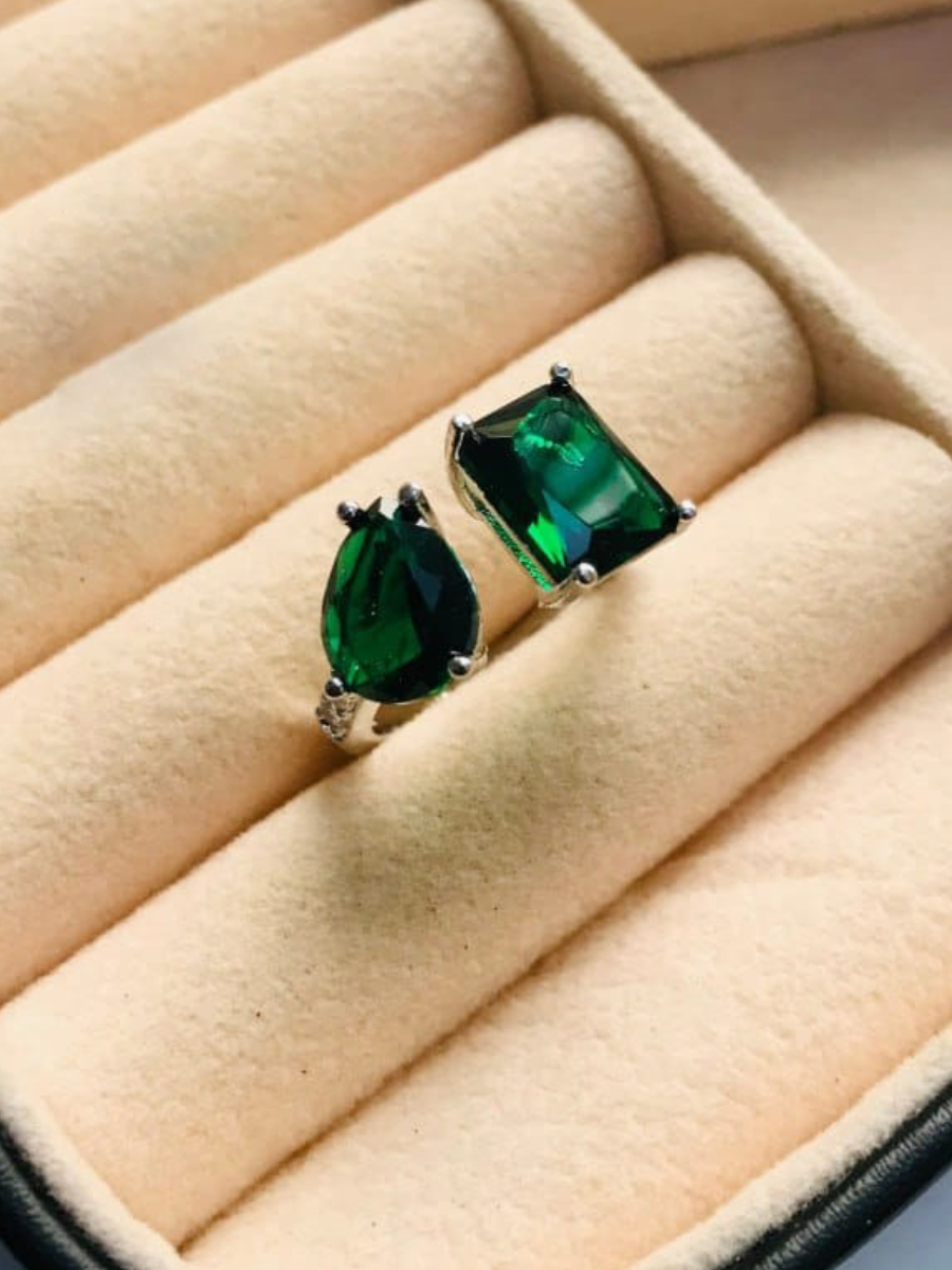 Buy Double Green Emerald Adjustable Silver Ring Online The Jewelbox