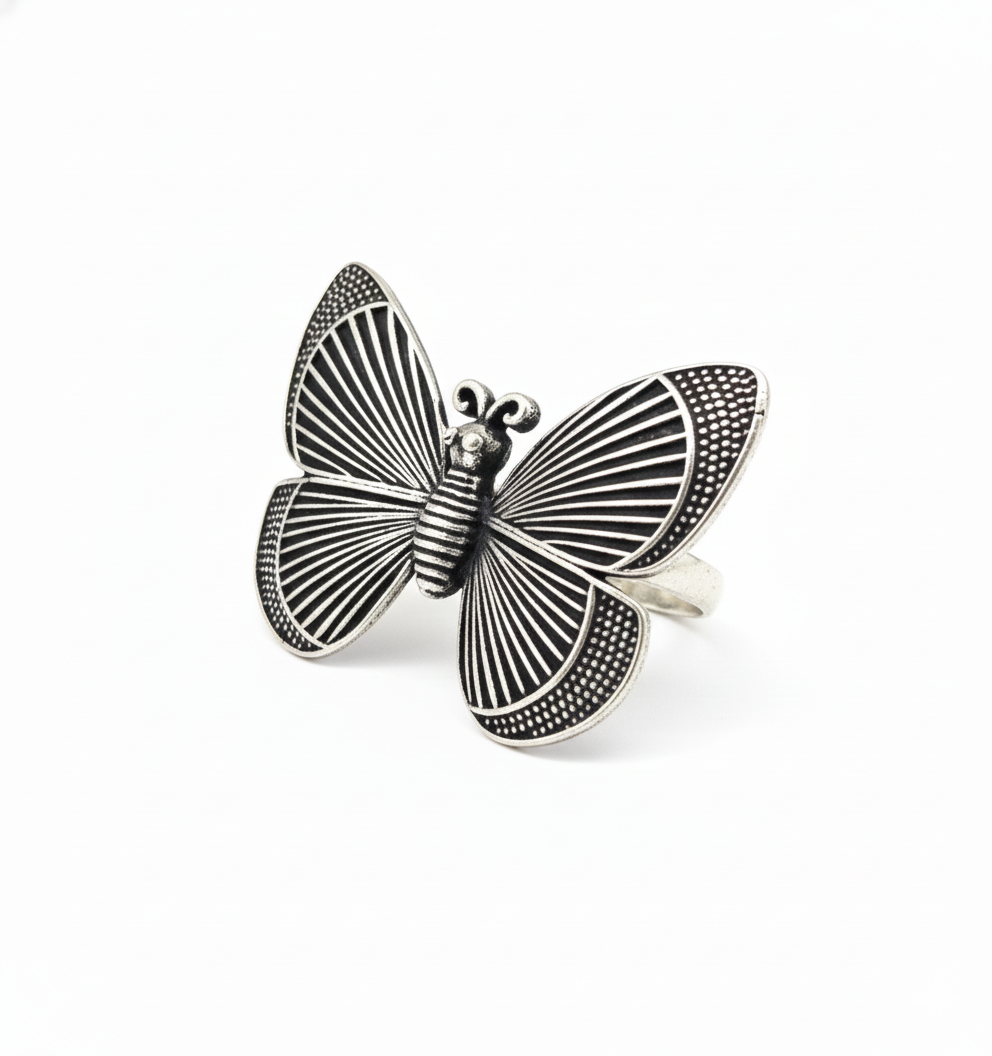 Stylish Butterfly Shaped Adjustable Oxidised Ring