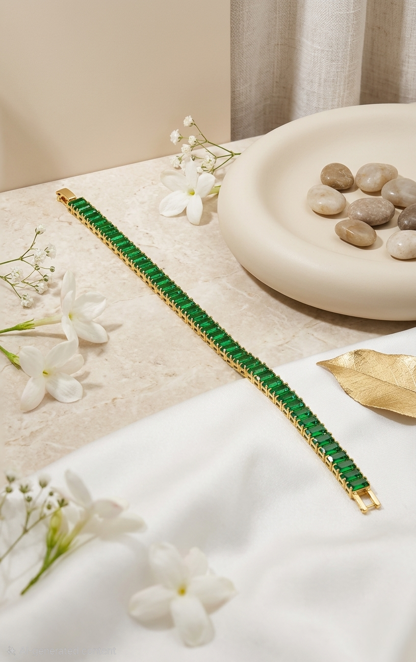 Luxury Gold Plated Emerald Gemstone Tennis Bracelet