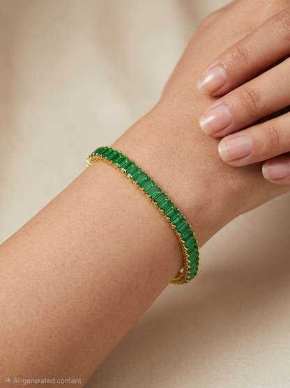 Luxury Gold Plated Emerald Gemstone Tennis Bracelet