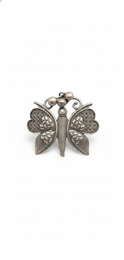 Butterfly Shaped Oxidised Silver Finger Ring
