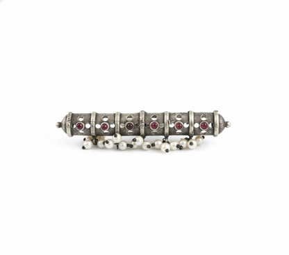 Red Stone Studded Big Oxidised Silver Finger Ring