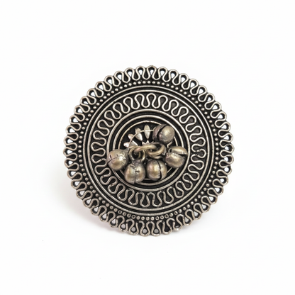 Kolhapuri Style Big Round Oxidised Silver Ring