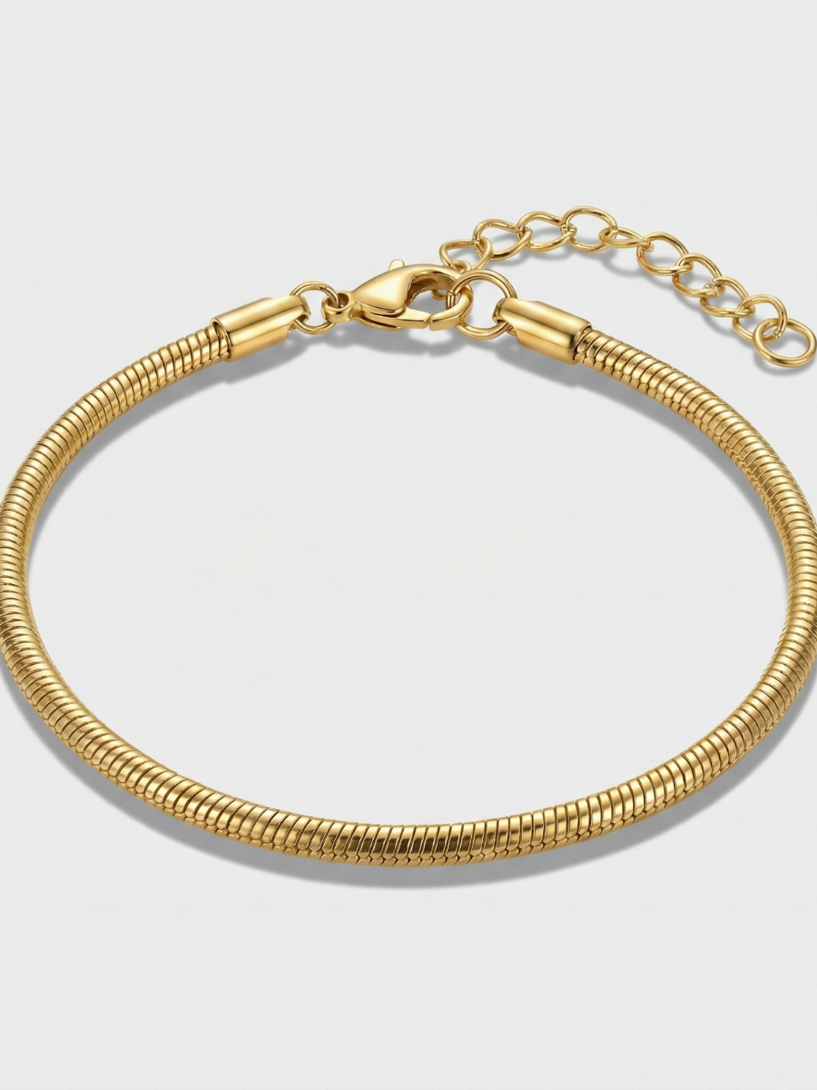 Minimalist Gold Plated Round Snake Chain Bracelet