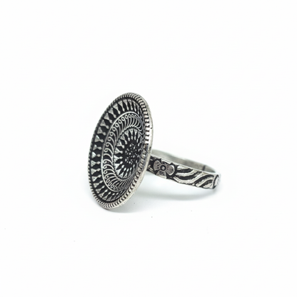 Oxidised Silver Plated Round Adjustable Finger Ring