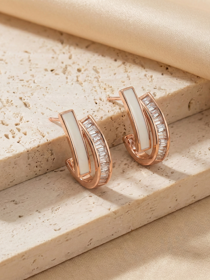 Rose Gold Diamond White Stud Earrings