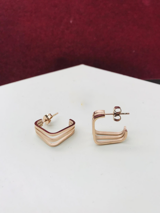 Buy Anti-Tarnish Half Square Rose Gold Minimal Earring - TheJewelbox