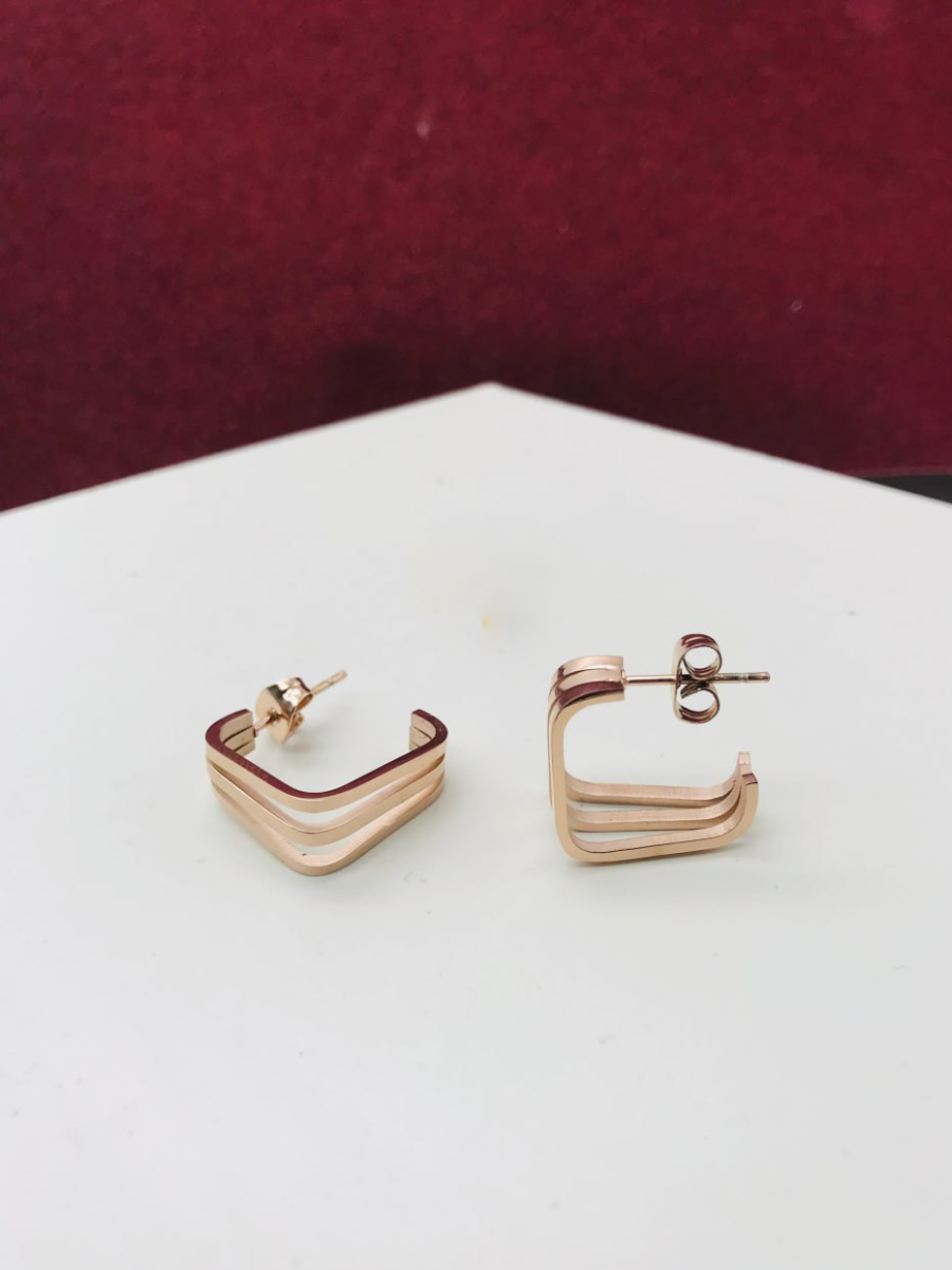 Buy Anti-Tarnish Half Square Rose Gold Minimal Earring - TheJewelbox
