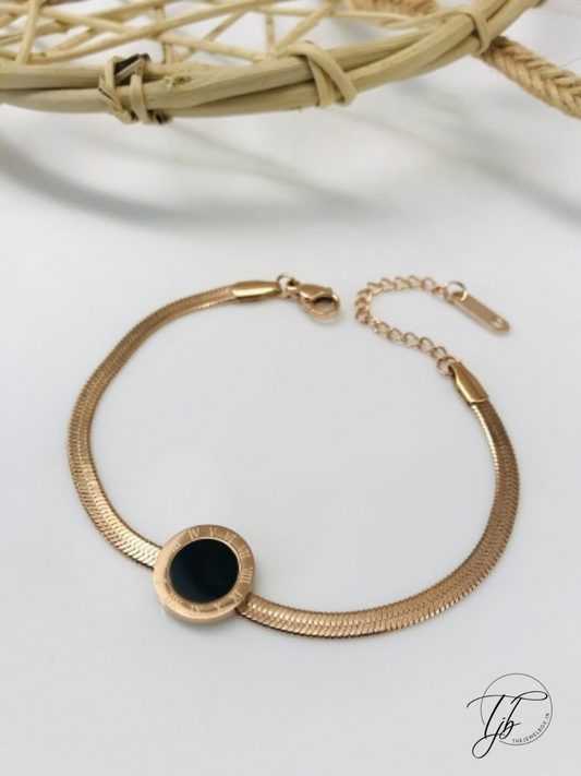 Buy Black Stone Studded Minimal Rose Gold Statement Bracelet - TheJewelbox
