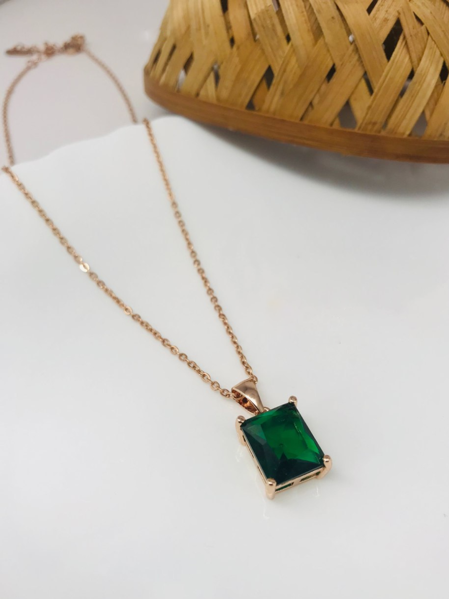 Buy Green Crystal Pendant Rose Gold Minimal Necklace Online - TheJewelbox