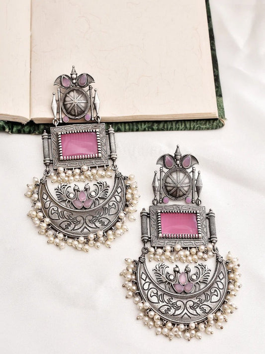 Buy Designer Pink Oxidised German Silver Dangler Earrings - TheJewelbox