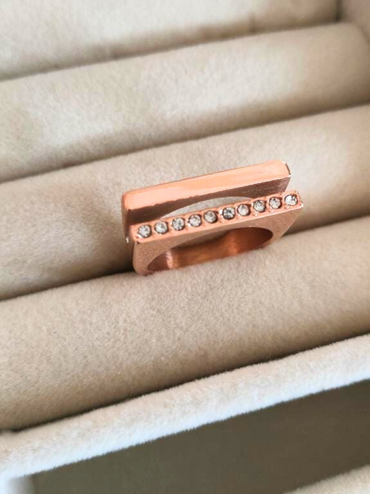Buy Designer Rose Gold Diamond Double Line Ring - TheJewelbox