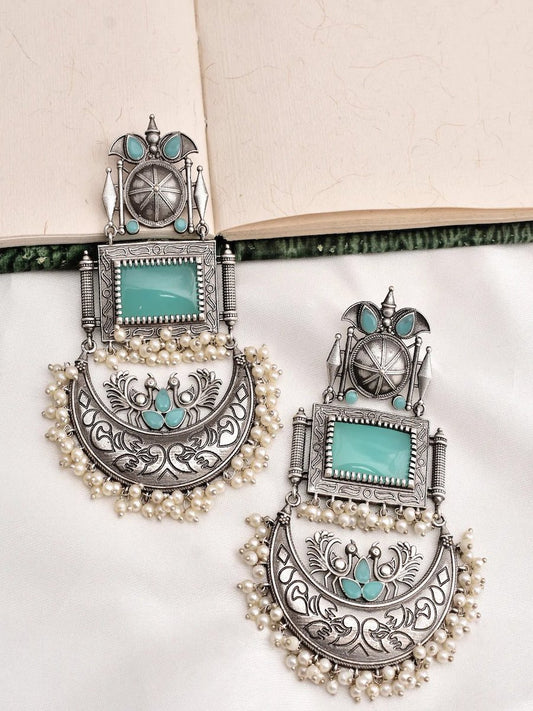 Buy Designer Turquoise Big German Silver Dangler Earrings - TheJewelbox