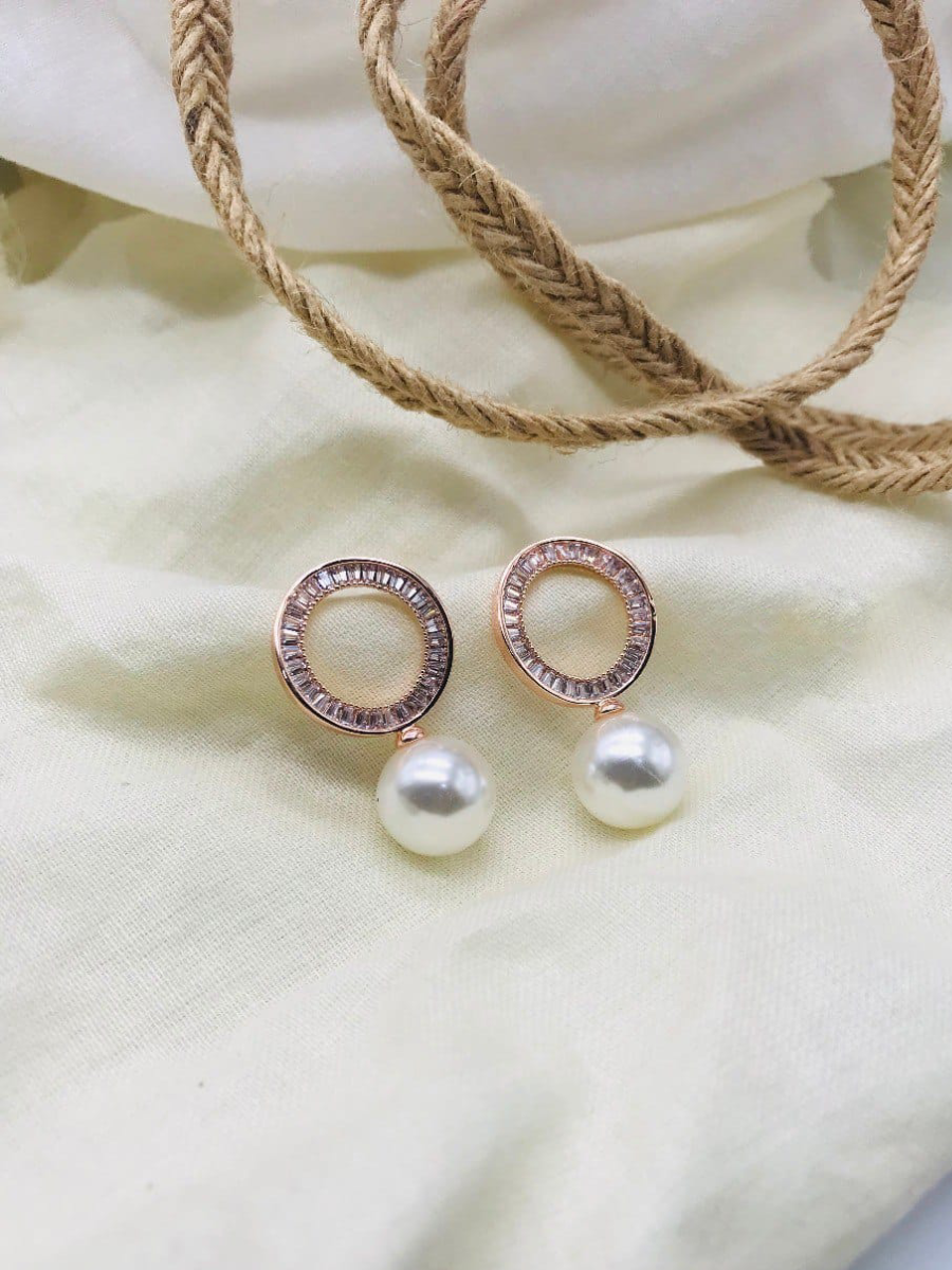 Buy Diamond Stud and Pearl Drop Rose Gold Earrings - TheJewelbox