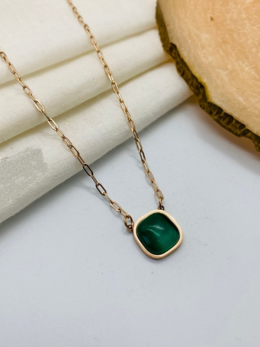 Buy Emerald Square Pendant Rose Gold Chain Necklace - TheJewelbox