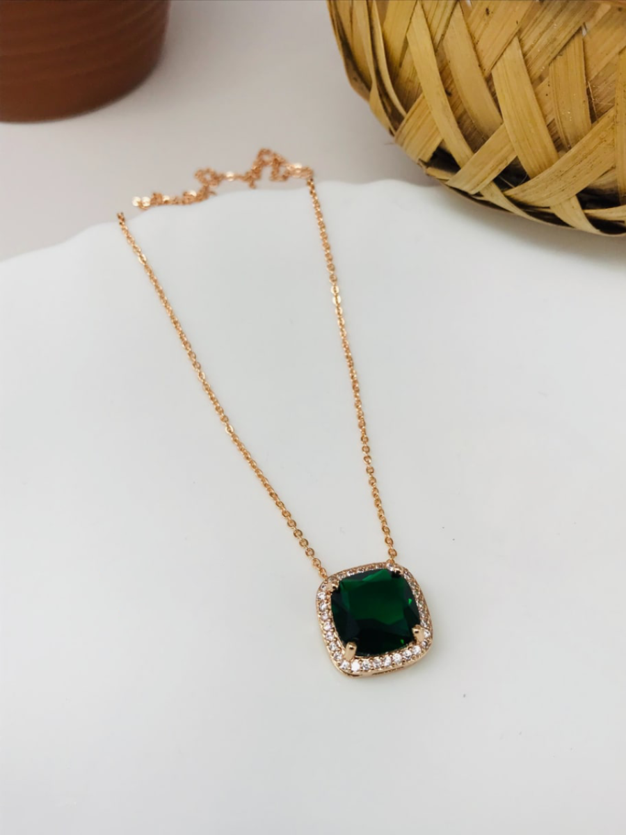 Buy Green Crystal Pendant Rose Gold Necklace - TheJewelbox