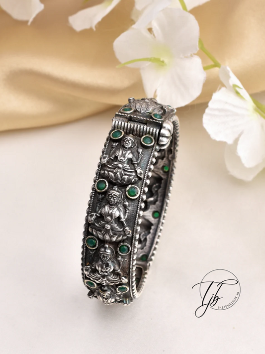 Buy Lakshmiji Styled Green Stone German Silver Oxidised Bangle - The Jewelbox