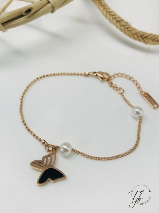 Buy Minimal Butterfly Rose Gold Statement Bracelet with Pearls - TheJewelbox