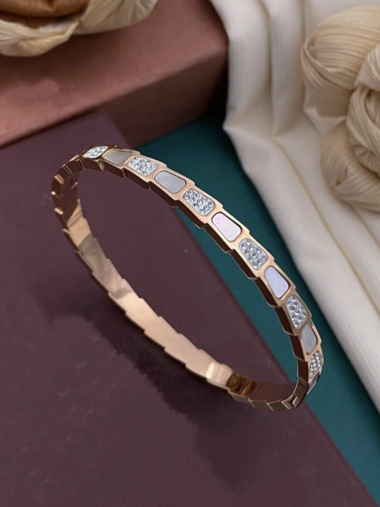 Buy Pearl and Diamond Enamel Rose Gold Oval Bracelet - TheJewelbox
