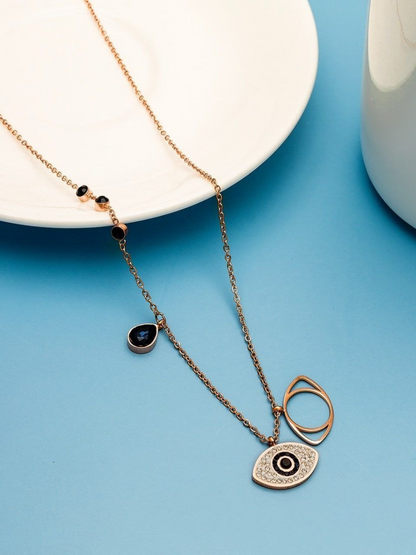 Buy Rose Gold Evil Eye Minimal Necklace - TheJewelbox