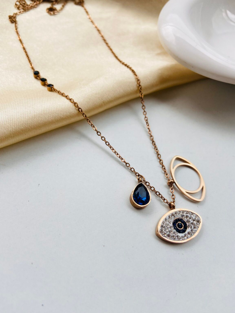 Kora Circular Evil Eye Necklace with Colored Stones and Diamonds | Swashaa