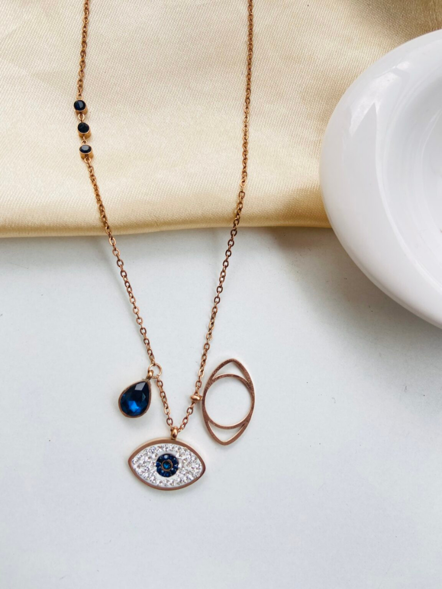 Buy Rose Gold Evil Eye Minimal Necklace Online The Jewelbox