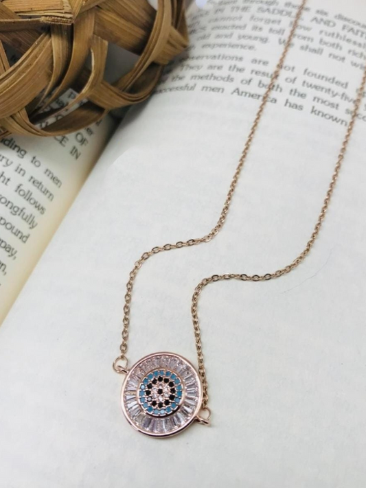 Buy Rose Gold Round Evil Eye Diamond Pendant Necklace - TheJewelbox