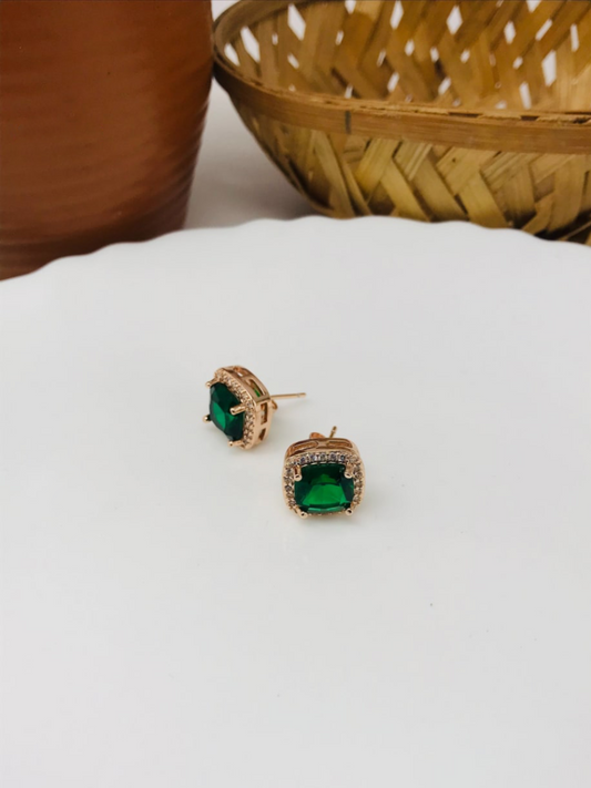 Buy Square Green Crystal Diamond Minimal Earrings - TheJewelbox