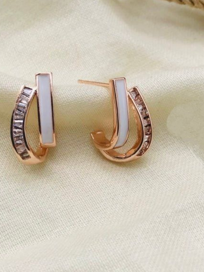 Rose Gold Diamond White Stud Earrings